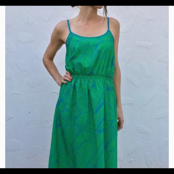 Loft dress palm print light weight midi green blue size S summer tropical - Picture 2 of 2